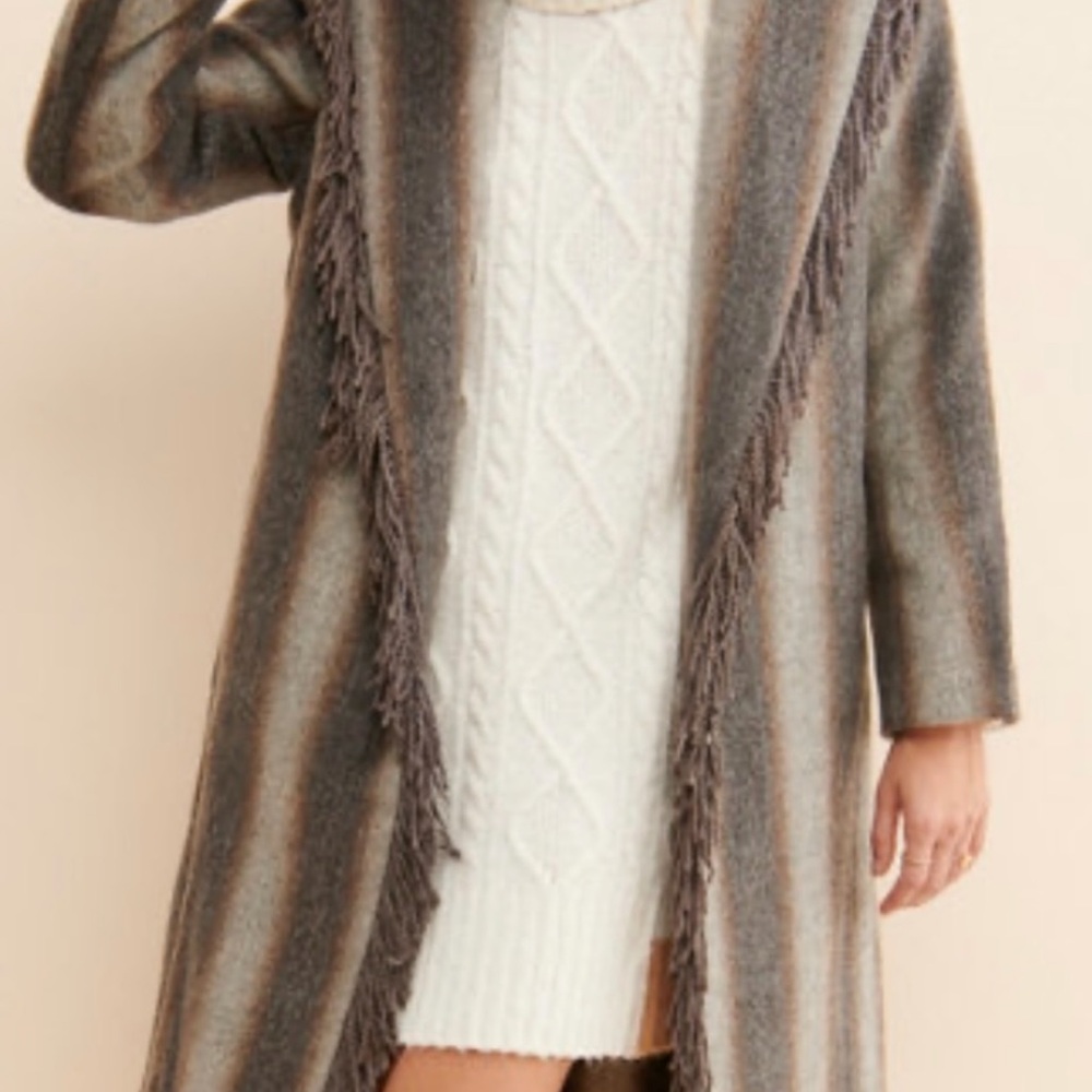 Striped Fringe Long Coat